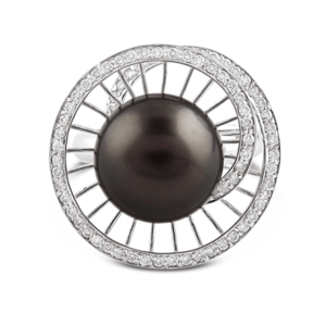 White Gold, Tahitian Pearl & Diamond Swirl Ring